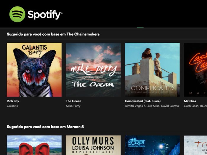 Sugestão de playlists pelo Spotify